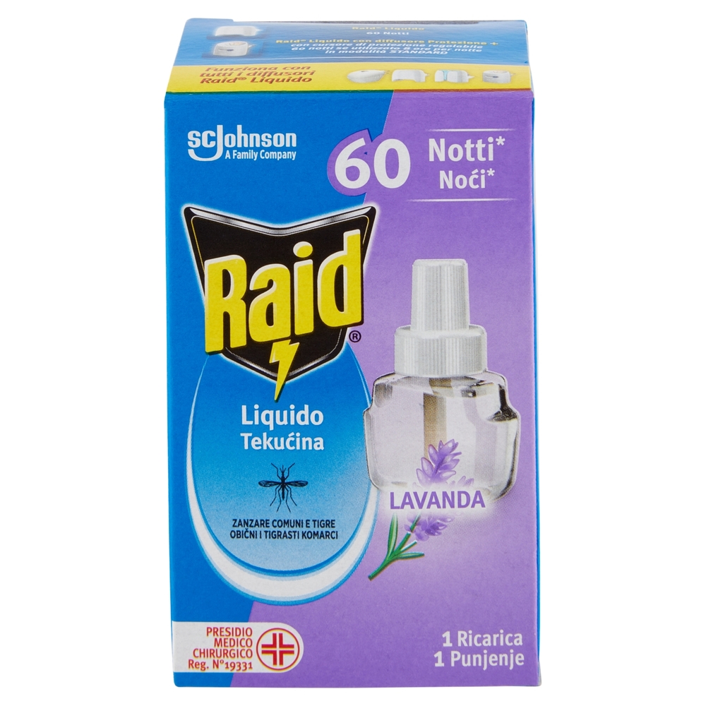 Raid Liquido Elettrico Antizanzare, Fragranza alla Lavanda, 60 Notti, 1 Ricarica 36 ml